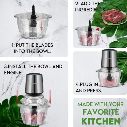  MOSAIC Electric Food Processor,Food Chopper with Garlic Peeler and Titanium Coating Blades, 5 Cup Glass Bowl for Vegetables Fruit Salad Onion Garlic Meat Ice Chopper