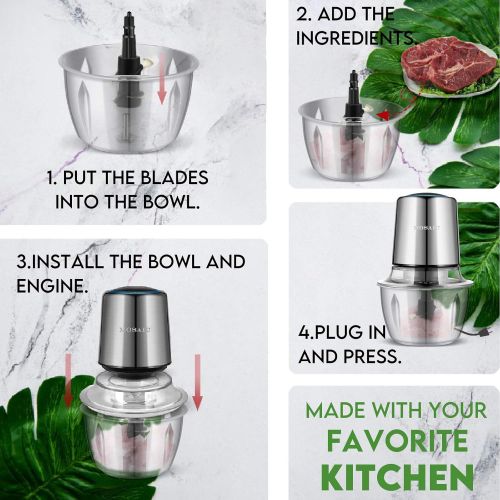  [아마존베스트]Electric Food Processor, MOSAIC 400W Mini Food Chopper Blender with Titanium Coating Blades and 5-Cup Stainless Steel Bowl, Meat Grinder Mincer for Fruit Vegetable Cheese Nuts - Up