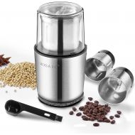 Coffee Grinder Electric, MOSAIC Herb Grinder, Spice Blender and Espresso Grinder with 2 Dishwahser Safe Stainless Steel Bowls for Coffee, Herb and Spices, Silver