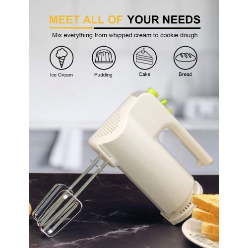  Hand Mixer Electric, MOSAIC 300W Ultra Power 5 Speeds with Patent Beaters and Easy Eject, 4 Stainless Steel Accessories with Storage Function Mixer for Whipping Mixing, Dough, Cake