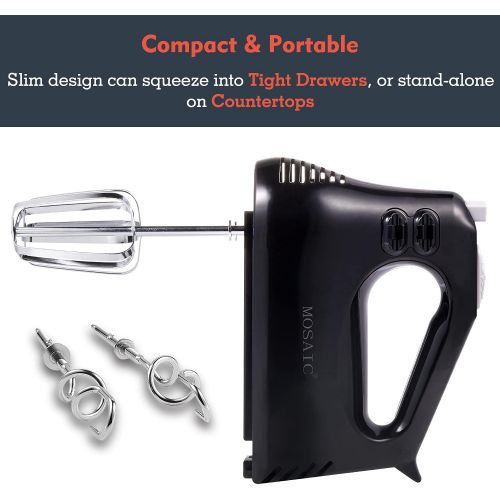  [아마존베스트]Hand Mixer, MOSAIC 3 Speed Electric Hand-held Mixer with Turbo, Cord & Attachments Storage Function 4 Accessories and Easy Eject for Whipping Mixing Cookies, Brownies, Cakes, Dough