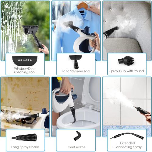  [아마존베스트]MOSCHE Handheld Pressurized Steam Cleaner with 9-Piece Accessory Set - Multi-Purpose and Multi-Surface All Natural, Chemical-Free Steam Cleaning for Home, Auto, Patio, More