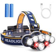 MOSFiATA Headlamp, Headlight 13000 Lumen 8 LED 8 Modes USB Rechargeable Waterproof Flashlight with Red Light Head Lamp Camping Gear for Adults Camping Hunting Running Hiking Fishin