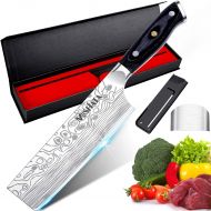 MOSFiATA 7” Nakiri Chefs Knife with Finger Guard and Blade Guard in Gift Box, German High Carbon Stainless Steel EN1.4116 Nakiri Vegetable Knife, Multipurpose Kitchen Knife with Mi