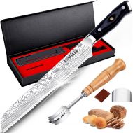MOSFiATA Bread Knife 8” Ultra Sharp Serrated Knife, German High Carbon Stainless Steel EN1.4116 Bread Slicer with Bread Lame, Micarta Handle, Durable Bread Cutting Knife for Bread,