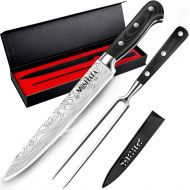 MOSFiATA 8 Carving Knife and 7 Fork Set Brisket Slicing Knife Premium Meat Cutting Knife German High Carbon Stainless Steel EN.4116 BBQ knives for Slicing Meats, Fruits and Vegetab