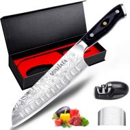 [아마존베스트]MOSFiATA 7 Santoku Knife with Finger Guard and Knife Sharpener, German High Carbon Stainless Steel EN.4116 Kitchen Cooking Knife with Micarta Handle and Gift Box (7)