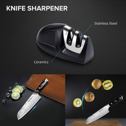  [아마존베스트]MOSFiATA 7 Santoku Knife with Finger Guard and Knife Sharpener, German High Carbon Stainless Steel EN.4116 Kitchen Cooking Knife with Micarta Handle and Gift Box (7)