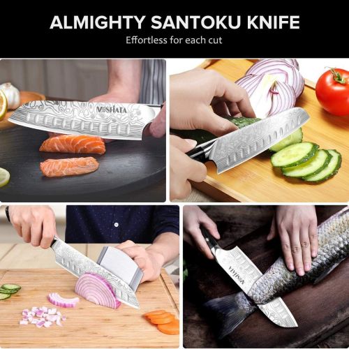  [아마존베스트]MOSFiATA 7 Santoku Knife with Finger Guard and Knife Sharpener, German High Carbon Stainless Steel EN.4116 Kitchen Cooking Knife with Micarta Handle and Gift Box (7)