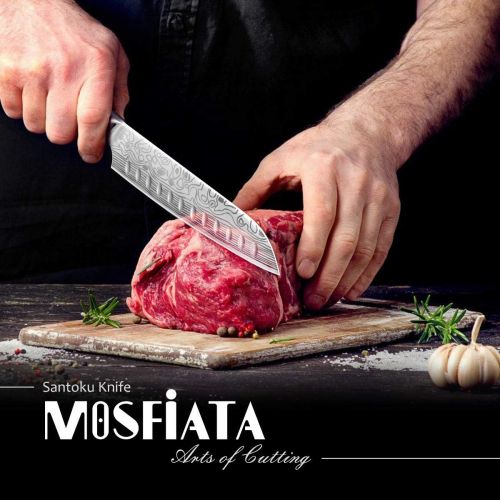  [아마존베스트]MOSFiATA 7 Santoku Knife with Finger Guard and Knife Sharpener, German High Carbon Stainless Steel EN.4116 Kitchen Cooking Knife with Micarta Handle and Gift Box (7)