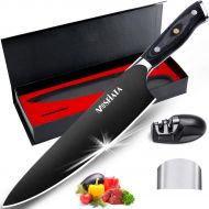 [아마존베스트]MOSFiATA 8” Super Sharp Titanium Plated Chefs Knife with Finger Guard and Knife Sharpener in Gift Box, German High Carbon Stainless Steel EN1.4116 Titanium Coated Stylish Kitchen C