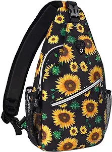 MOSISO Sling Backpack,Travel Hiking Daypack Sunflower Rope Crossbody Shoulder Bag