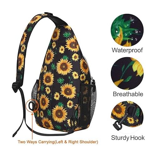  MOSISO Sling Backpack,Travel Hiking Daypack Sunflower Rope Crossbody Shoulder Bag