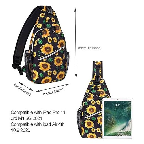  MOSISO Sling Backpack,Travel Hiking Daypack Sunflower Rope Crossbody Shoulder Bag