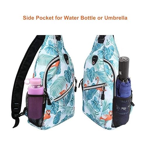  MOSISO Sling Backpack,Travel Hiking Daypack Pattern Rope Crossbody Shoulder Bag, Flamingo