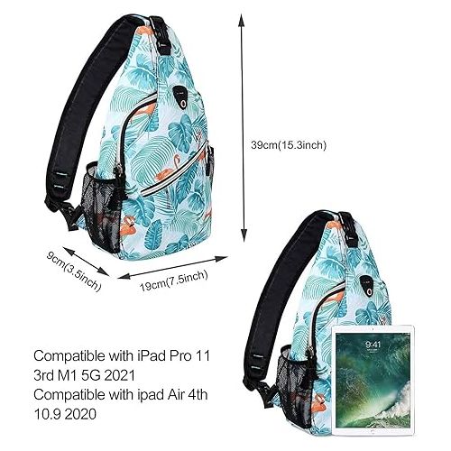  MOSISO Sling Backpack,Travel Hiking Daypack Pattern Rope Crossbody Shoulder Bag, Flamingo