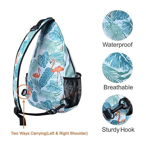  MOSISO Sling Backpack,Travel Hiking Daypack Pattern Rope Crossbody Shoulder Bag, Flamingo