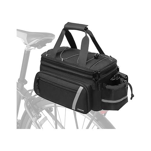  MOSISO Bike Rack Bag with Rain Cover,Bike Trunk Cooler Bag Insulated Bicycle Rear Seat Bag with 2 Foldable Bike Panniers,8L Cycling Bike Backseat Storage Pouch Cargo Luggage Saddle Shoulder Bag, Black