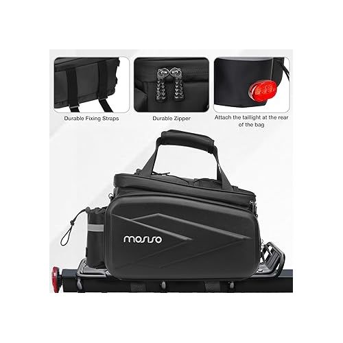  MOSISO Bike Rack Bag Trunk Cooler Bag, Bicycle Insulated Rear Seat Bag 2 Side EVA Pockets with Foldable Bike Panniers, 8L Cycling Bike Backseat Storage Cargo Luggage Bag with Shoulder Strap, Black