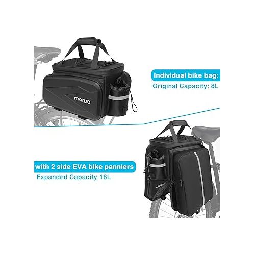  MOSISO Bike Rack Bag Trunk Cooler Bag, Bicycle Insulated Rear Seat Bag 2 Side EVA Pockets with Foldable Bike Panniers, 8L Cycling Bike Backseat Storage Cargo Luggage Bag with Shoulder Strap, Black