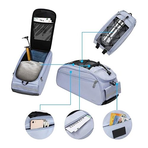  MOSISO Bike Rack Bag, Waterproof Bicycle Trunk Pannier Rear Seat Bag Cycling Bike Carrier Backseat Storage Luggage Saddle Shoulder Bag