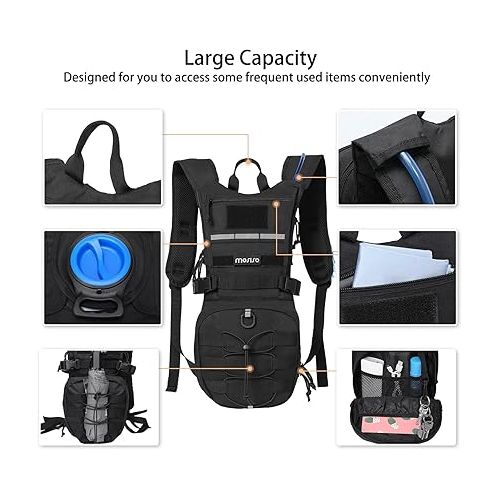  MOSISO Hydration Pack Backpack with 3L Water Bladder,Flap Cover Tactical Military Daypack Water Rucksack Bag with Elastic Cord Strap&Reflective Strip for Hiking,Climbing,Running,Cycling,Biking, Black