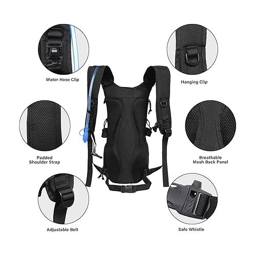  MOSISO Hydration Pack Backpack with 3L Water Bladder,Flap Cover Tactical Military Daypack Water Rucksack Bag with Elastic Cord Strap&Reflective Strip for Hiking,Climbing,Running,Cycling,Biking, Black