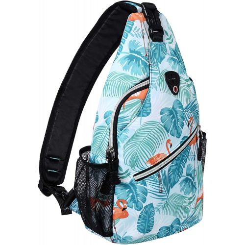  MOSISO Sling Backpack,Travel Hiking Daypack Pattern Rope Crossbody Shoulder Bag, Flamingo