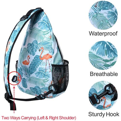  MOSISO Sling Backpack,Travel Hiking Daypack Pattern Rope Crossbody Shoulder Bag, Flamingo