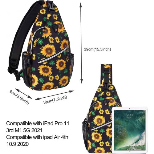  MOSISO Sling Backpack,Travel Hiking Daypack Sunflower Rope Crossbody Shoulder Bag