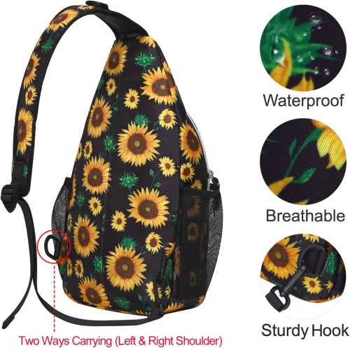  MOSISO Sling Backpack,Travel Hiking Daypack Sunflower Rope Crossbody Shoulder Bag