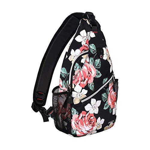  MOSISO Sling Backpack,Travel Hiking Daypack Rose Rope Crossbody Shoulder Bag