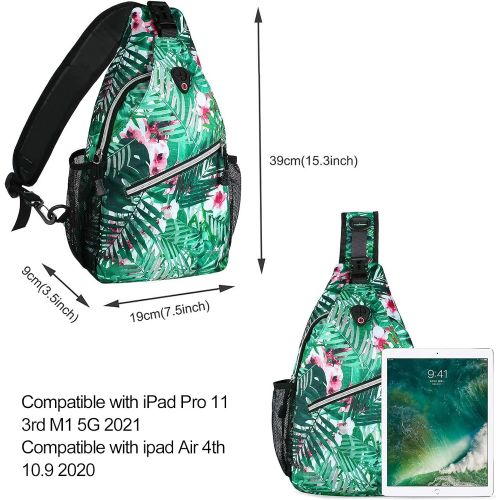  MOSISO Sling Backpack,Travel Hiking Daypack Pattern Rope Crossbody Shoulder Bag, Palm Leaf Flower