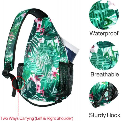  MOSISO Sling Backpack,Travel Hiking Daypack Pattern Rope Crossbody Shoulder Bag, Palm Leaf Flower