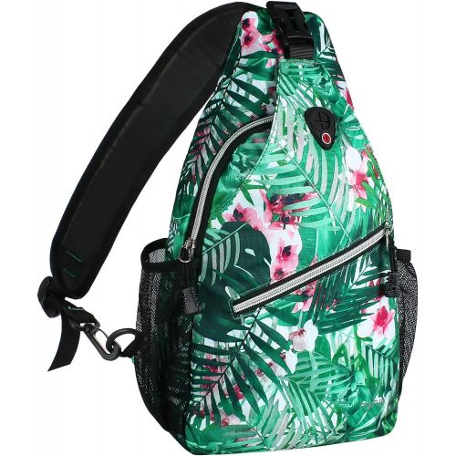  MOSISO Sling Backpack,Travel Hiking Daypack Pattern Rope Crossbody Shoulder Bag, Palm Leaf Flower