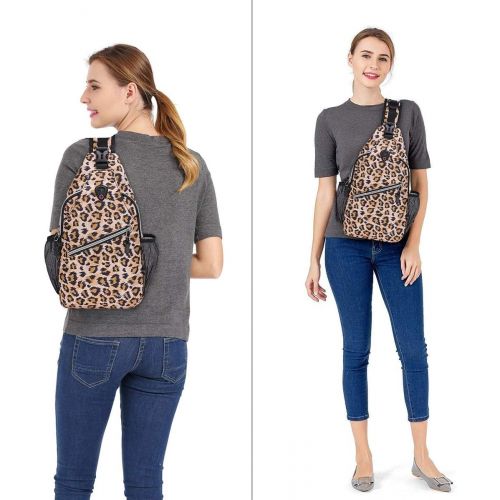  MOSISO Sling Backpack,Travel Hiking Daypack Leopard Print Rope Crossbody Bag