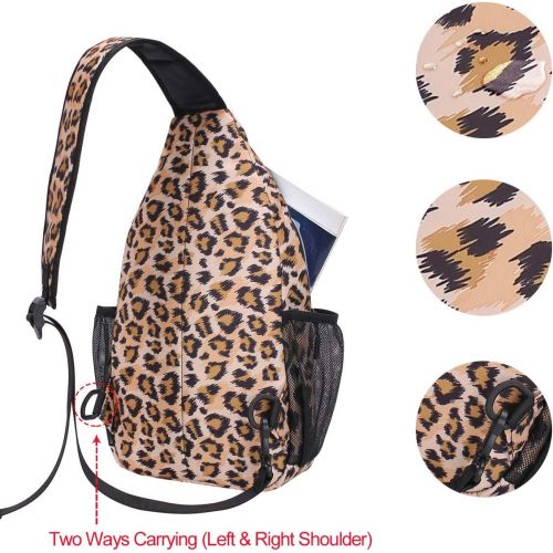  MOSISO Sling Backpack,Travel Hiking Daypack Leopard Print Rope Crossbody Bag