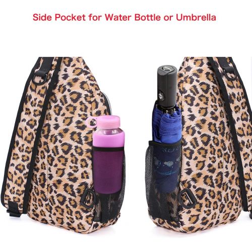  MOSISO Sling Backpack,Travel Hiking Daypack Leopard Print Rope Crossbody Bag