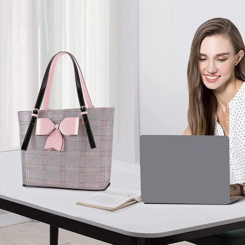  [아마존베스트]MOSISO Laptop Bag for Women,15.6 inch Laptop Tote Bag Compatible with 2019 MacBook Pro 16 inch A2141 & Notebook, PU Leather Grid Large Capacity Work Business Travel Briefcase Handb