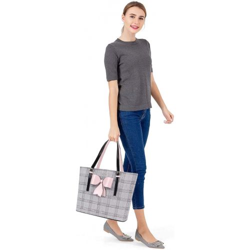  [아마존베스트]MOSISO Laptop Bag for Women, 15.6 inch Laptop Tote Bag Compatible with 2019 MacBook Pro 16 inch A2141 & Notebook, PU Leather Grid Large Capacity Work Travel Briefcase Handbag with