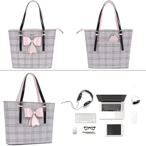  [아마존베스트]MOSISO Laptop Bag for Women, 15.6 inch Laptop Tote Bag Compatible with 2019 MacBook Pro 16 inch A2141 & Notebook, PU Leather Grid Large Capacity Work Travel Briefcase Handbag with