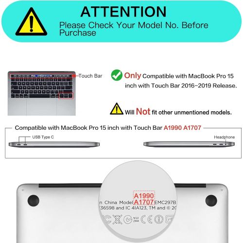  [아마존베스트]MOSISO MacBook Pro 15 inch Case 2019 2018 2017 2016 Release A1990 A1707, Plastic Hard Shell Case&Keyboard Cover&Screen Protector&Storage Bag Compatible with MacBook Pro 15 Touch Ba