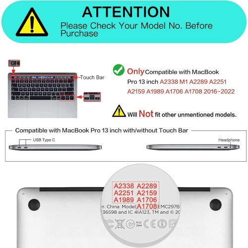  [아마존베스트]MOSISO Compatible with MacBook Pro 13 inch Case 2020 2019 2018 2017 2016 Release A2338 M1 A2289 A2251 A2159 A1989 A1706 A1708, Plastic Hard Shell&Keyboard Cover&Screen Protector&Po