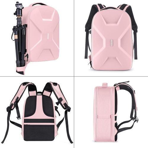  MOSISO Camera Backpack, DSLR/SLR/Mirrorless Photography Camera Bag 15-16 inch Waterproof Hardshell Case with Tripod Holder&Laptop Compartment Compatible with Canon/Nikon/Sony, Pink