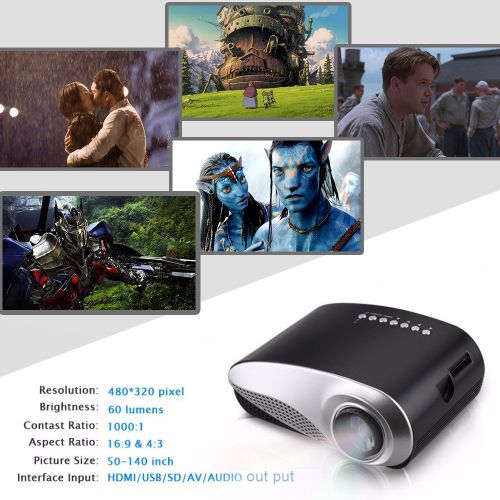  MOSTOP Mini LED Projector, Portable Multimedia LED Projector For Home TheateriPhoneAndriodiPadLaptop And Computer (Black)