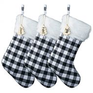 MOSTOP Christmas Stockings 3 Pack 18 Big Xmas Stockings, Classic Buffalo White Black Plaid with Snowy White Faux Fur Hanging Ornaments Candy Gift Bags for Xmas Holiday Party Decor