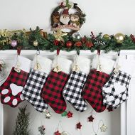 MOSTOP Christmas Stockings - 6 Pack Buffalo Plaid Christmas Stockings with Plush Faux Fur Cuff for Family Pets Xmas Decor Hanging Ornament Holiday Fireplace Decorations Gift