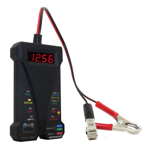  MOTOPOWER MP0514A 12V Digital Car Battery Tester Voltmeter and Charging System Analyzer with LCD Display and LED Indication - Black Rubber Paint