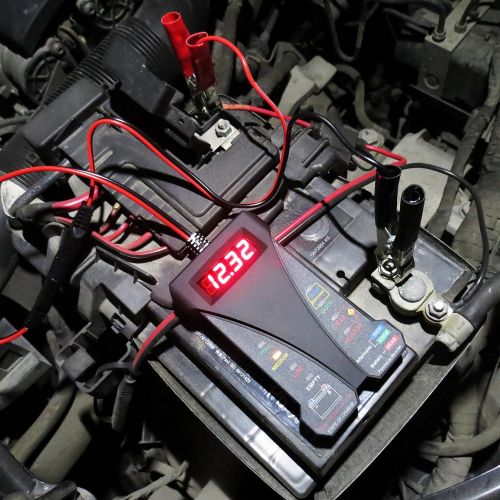  MOTOPOWER MP0514A 12V Digital Car Battery Tester Voltmeter and Charging System Analyzer with LCD Display and LED Indication - Black Rubber Paint