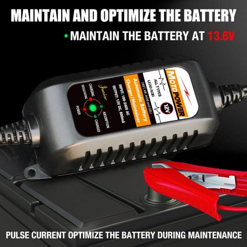  MOTOPOWER MP00205A 12V 800mA Fully Automatic Battery Charger/Maintainer - Rescue and Recover Batteries